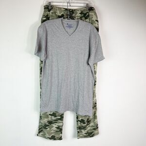 Sleep Hero NWT V-Neck Short Sleeve Top Camo Fleece Pajama Pants Slippers Set M